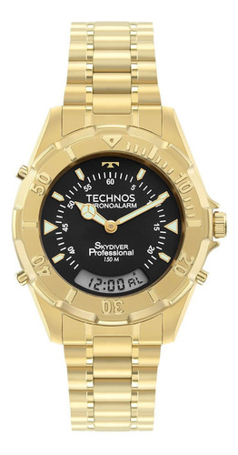 Relógio Masculino Technos Skydiver Dourado Loja De Fábrica Cor do fundo Preto