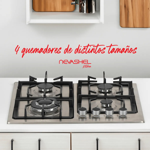 Parrilla A Gas Empotrable Estufa De Mesa 4 Quemadores Lp/nat Plateado