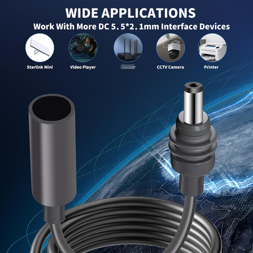 Cable De Extensión Dc5521 Starlink Mini Macho Hembra Imperme Color