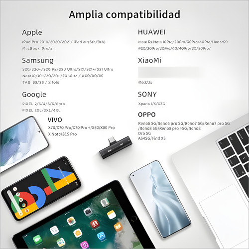 Xtwe Adaptador Tipo C Para Carga Y Audífonos Jack 3.5mm Para iPhone 15 / iPhone 16 Series, Samsung S Series, Huawei Xiaomi