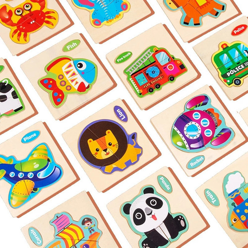 12 Piezas De Rompecabezas De Madera 3d, Juguetes Educativos