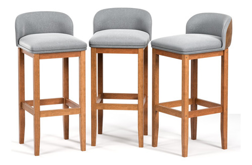 Kit 3 Banquetas Onix Estofado Pé Madeira Maciça
