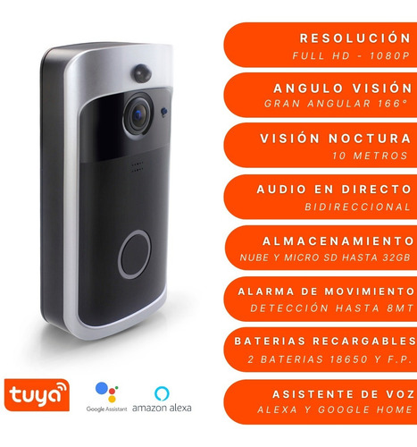 Imagen 5 de 9 de Timbre Wifi Inteligente Cámara Full Hd, Alarma De Movimiento