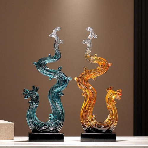 Escultura Animal Estatua De Dragón Adorno De Mesa Azul