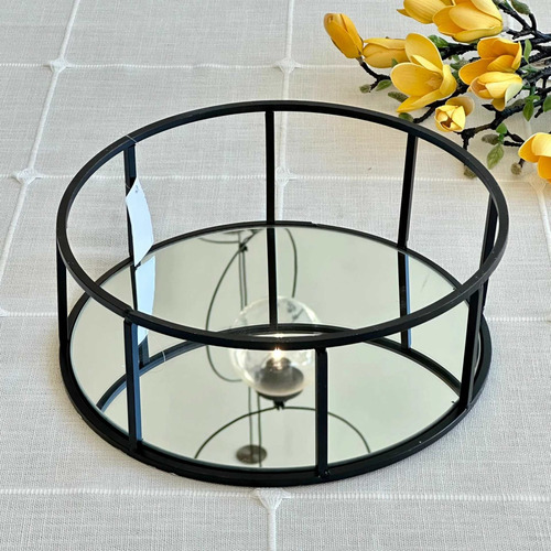 Bandeja Redonda Negra Decorativa Vidrio Ø 30cm