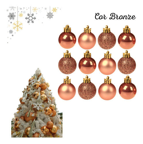 Kit 7 Bolas De Natal 3cm Grande Luxo Com Glitter Brilho Cor Bronze