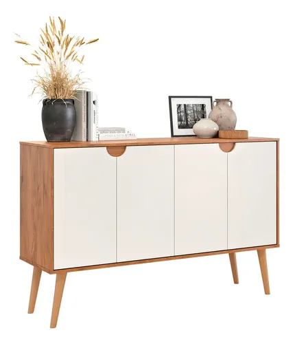 Aparador/buffet Retrô Magnum 4 Portas Cantinho Shark Moveis Cor Cedro/off White
