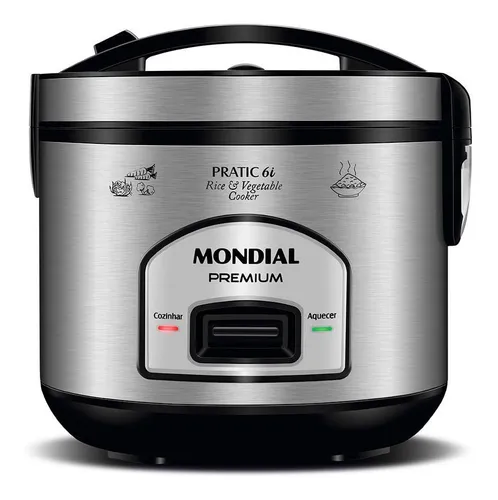 Panela Elétrica De Arroz Mondial 6 Xícaras Pe-43 Inox 127v