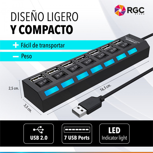 Imagen 4 de 10 de Zapatilla Hub Usb Multiplicador 7 Puertos Usb 2.0 Switch