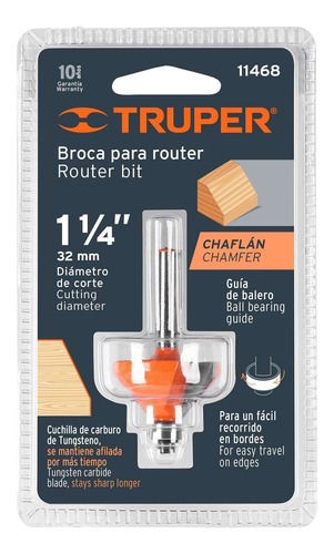 Broca Router Chaflan 1 1/4´ Balero Zanco 1/4´ Madera 11468