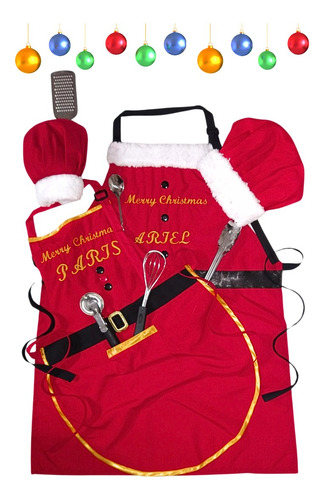 Mandil De Navidad Pack 2 Mandiles Y 2 Gorros Chef Papa Noel