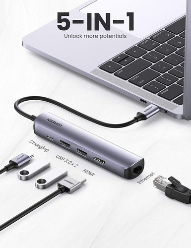 Adaptador Ugreen 5 In 1 Usb-c Multifunction Adapter - Gris