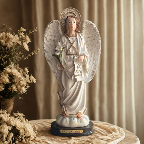 Imagem Anjo São Gabriel 30cm Resina Importada Branco