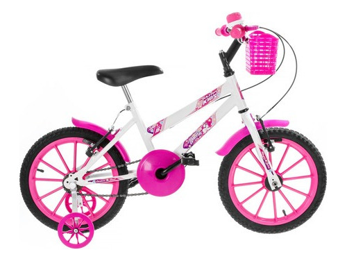 Bicicleta  infantil Ultra Bikes Bike Ultra Kids aro 16 1v freios v-brake cor branco/rosa com rodas de treinamento