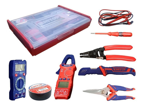 Kit Electricista Amperimetro Caja Herramientas 7 Piezas Emto