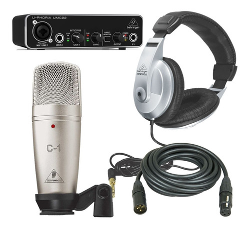 Kit Grabación Behringer Umc22 Microfono C1 Auricular Hpm1000