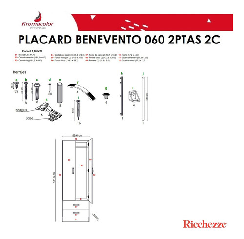 Ropero De 2 Puertas Y 2 Cajones Benevento Ricchezze