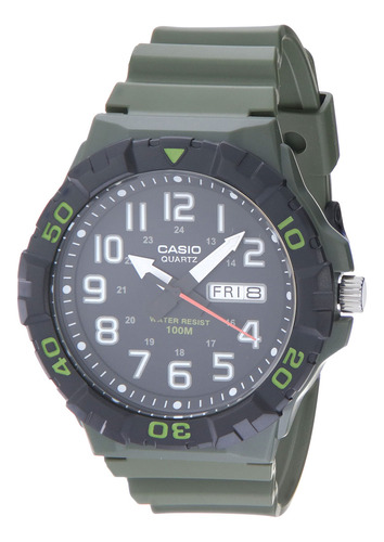 Reloj Casio Mrw 210h 3av Para Hombre Militar Cuarzo Verde Y Bisel Negro Fondo Negro