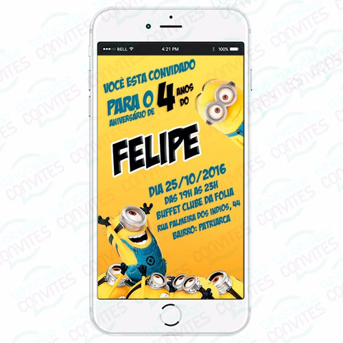 Convite Virtual Tema Minions Para Envio Por Whatsapp