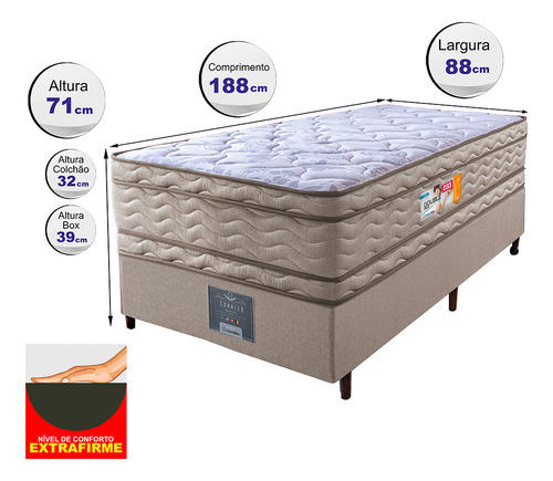 Cama inBox Double Face D33 Ortopédico Solteiro Colchão OrtoFirm e Box 88x188x71 Cor Dourado