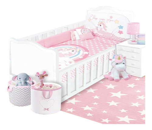 Set Edredon Cuna Cama Corral Baby Baby 6 Piezas Girl Color Unicórnio Diseño De La Tela Cone