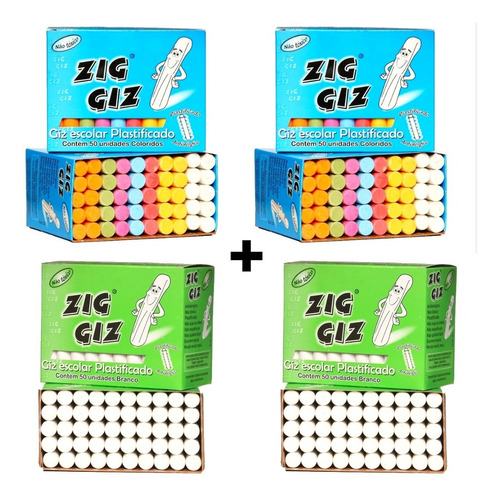 Kit 4 Caixas Zig Giz Escolar Parede Lousa Arte Quadro Negro 