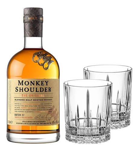 Whisky Monkey Soulder 700ml + 2 Vasos Spiegelau Cristal 