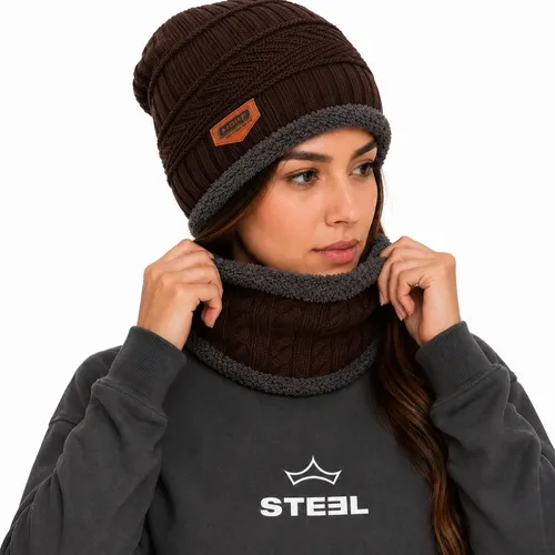 Kit Touca Gorro Lã Protetor De Pescoço Protege Frio E Vento Marrom-escuro Un