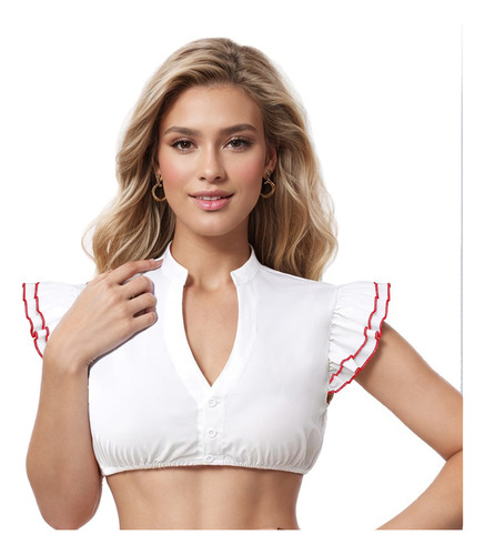 Blusa De Encaje Para Mujer Con Cuello Alto Y Cuello En V Del