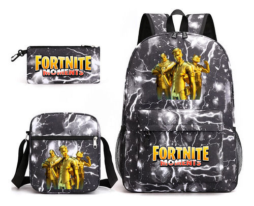 Conjunto De Tres Piezas De Mochila De Estudiante - Fortnite Color Lightning Black2