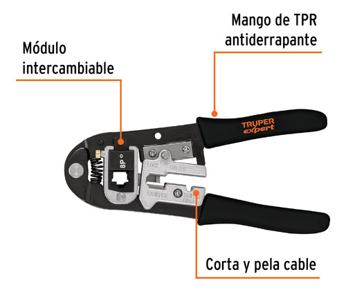 Crimpeador Ponchadora 8 P Rj-45 Rj-9 Rj-11 Rj-12, Truper