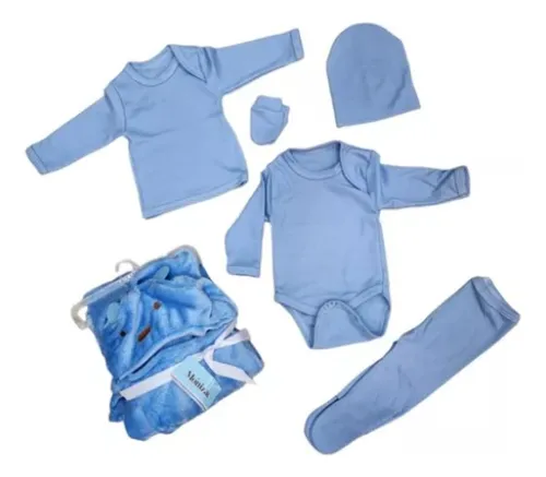 Pack Ajuar Bebé Niño 5 Unidades 100% Algodon + Manta Bebe