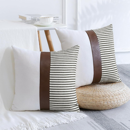 Juego De 2 Fundas De Almohada De Lino Diseño De Patchw...