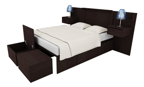 Imagen 3 de 10 de Respaldo Sommier Cama Con Mesas De Luz Integradas Para Colchones De 140 A 200 Cm En Melamina +