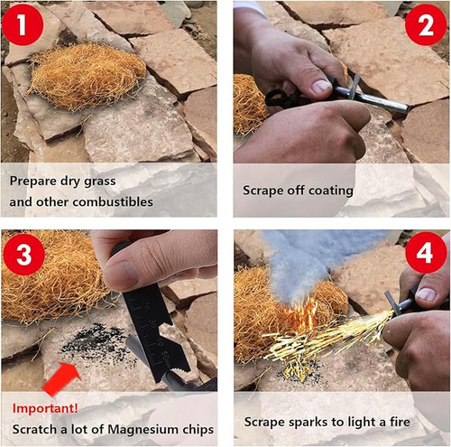 2pcs Arrancador De Emergencia De Magnesio Fi-re, Varilla De Arranque Portátil Con Luz De Fuego Con Raspador Herramienta De Supervivencia Para Acampar Al Aire Libre