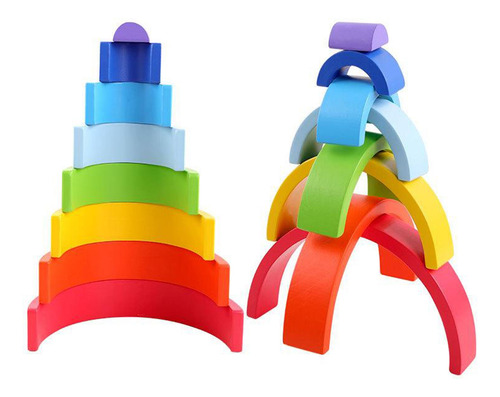8 Piezas Arco Iris Construcción Apilamiento Bloques Diy