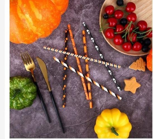 Papelera con pajitas para bebidas y decoración de Halloween, 150 unidades