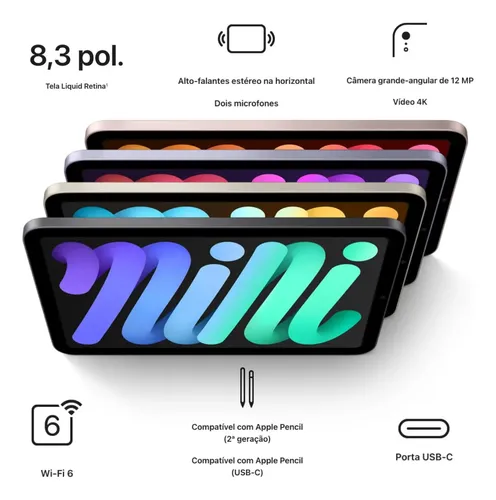 Apple iPad Mini 6a Geração 64gb 8.3'' Wi-fi Cinza-espacial