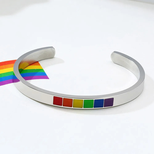 L Pulsera Arcoíris De Acero Inoxidable Y Titanio De 2 Piezas