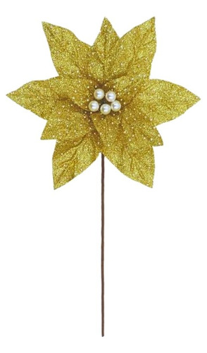 Flor De Navidad 28cmx40cm Color Dorado, Pistilos Dorados