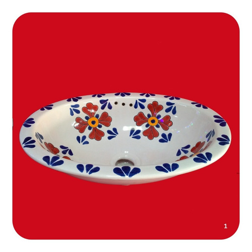 Imagen 3 de 3 de Lavabo Chico Beige De Cerámica Tipo Talavera 40x30x14 Cm M1