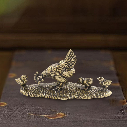 Mini Escultura En Miniatura De Latón Para Madre, Pollo Y