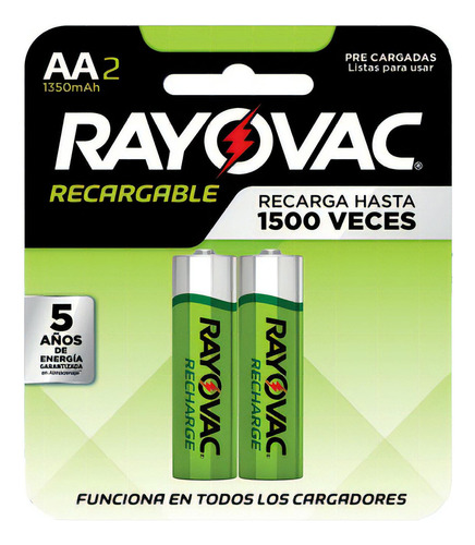 rayovac recargable aa 1350mah - pack x 2 unidades