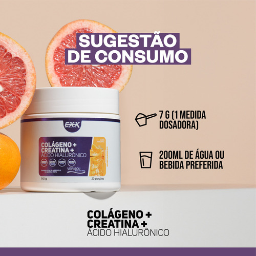 Creatina Pura + Colágeno Verisol + Ácido Hialurônico 140g Sabor Tangerina