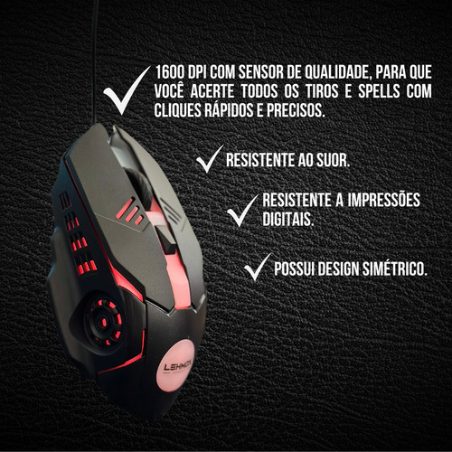 Kit Pc Gamer 3 Em 1 Teclado+mouse+mousepad Led Rgb Usb Preto Preto