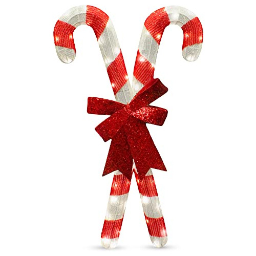 33.6  Christmas Candy Canes Tinsel Yard Light Decoratio...