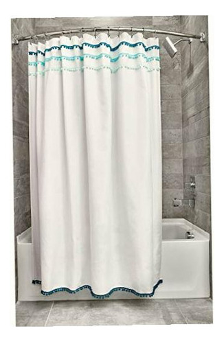 Idesign Pom Fabric Shower Curtain, Modern Mildew-resistant
