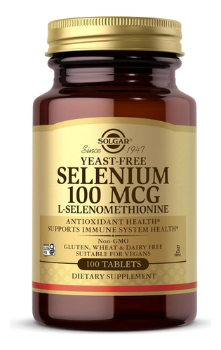 Selenio Sin Levadura 100 Mcg Solgar 100 Tabletas