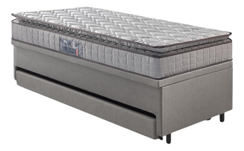 Bicama Baú 88x188 Courino Cinza Com Colchão Orthosono Anjos