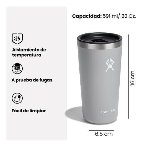 Vaso termico Hydro Flask 591 ml 20 oz bebidas frías calientes viajes doble pared acero inoxidable bpa-free color birch 604252